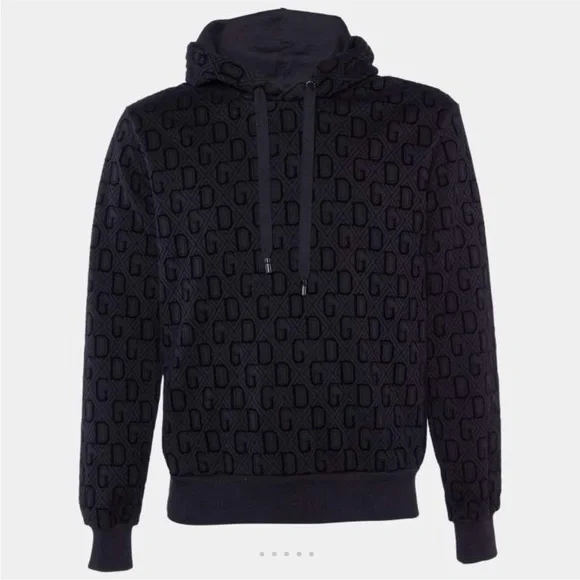 Dolce & Gabbana Black Velvet Embossed Logo Sweat Suit (Hoodie & Joggers)